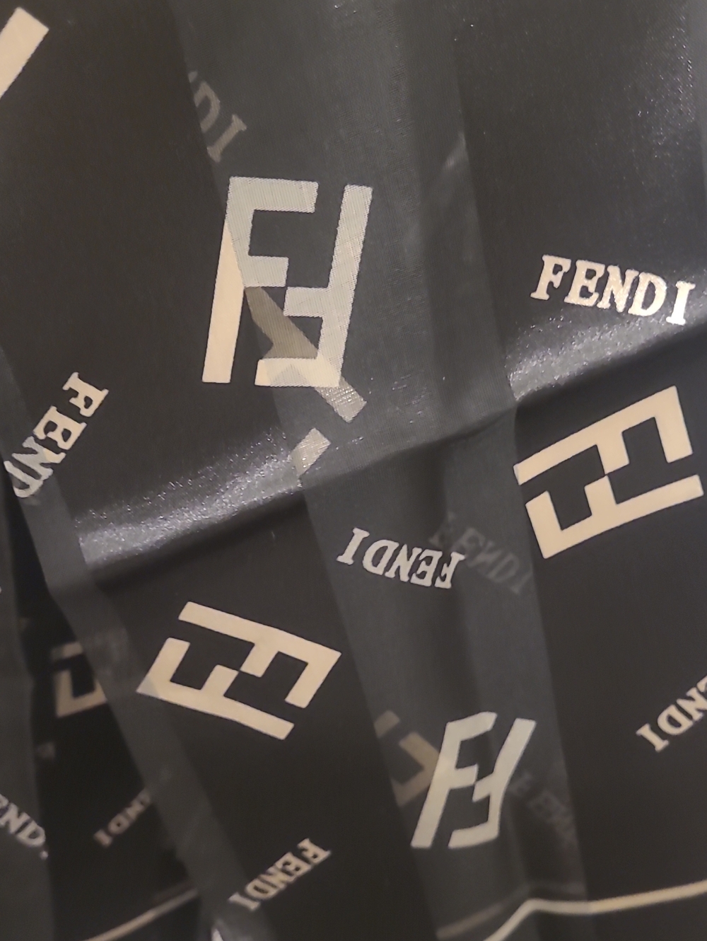 Fendi Black Scarf with White Logo Print